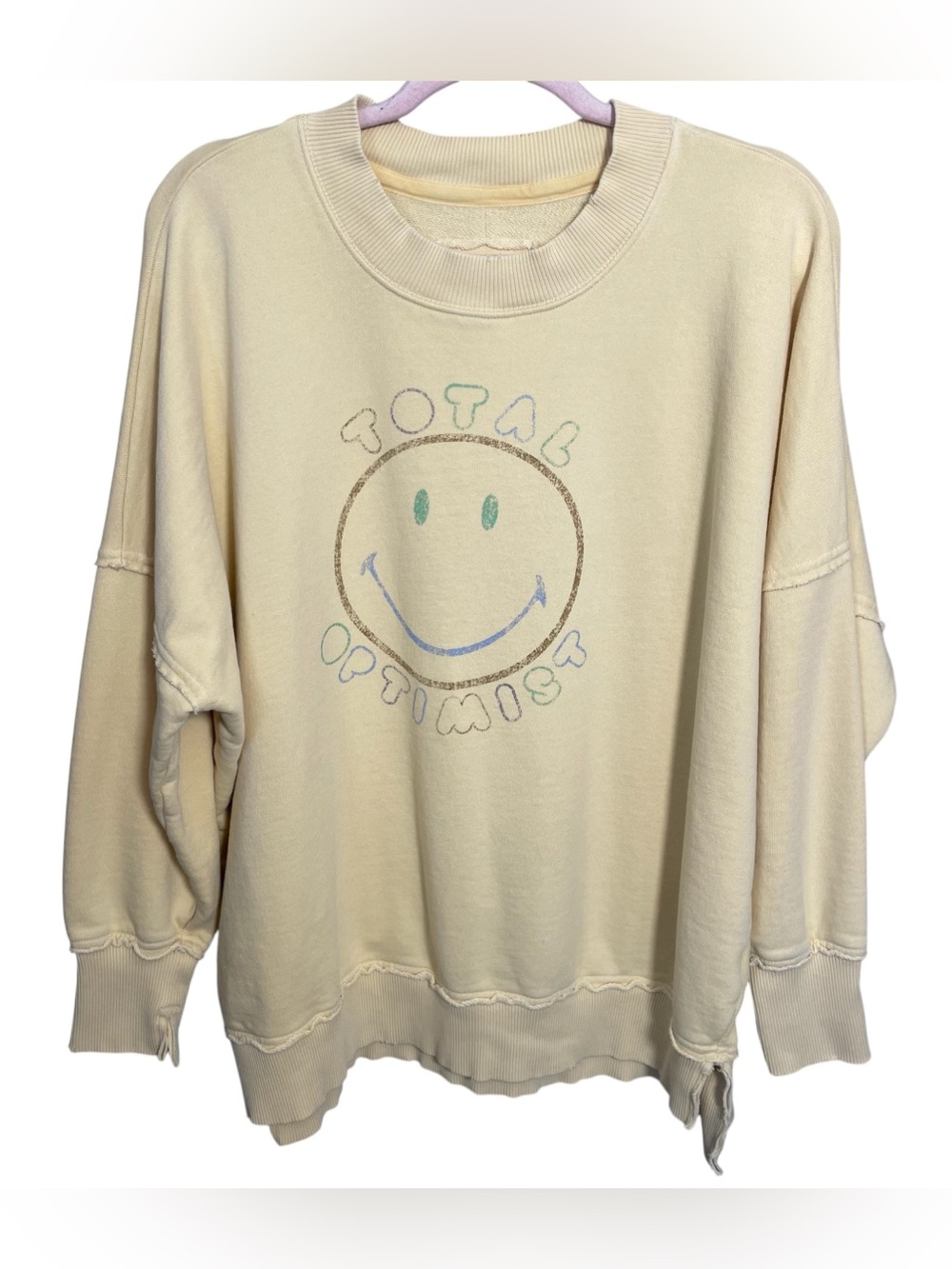 Aerie oversized sweatshirt smiley face “Total Optimist” yellow size small